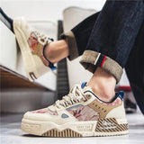 Men Skateboarding Shoes Canvas Thick Bottom Platform Shoes Comfortable Breathable Vulcanized Shoes Casual Sneakers Student Shoes-Outfit