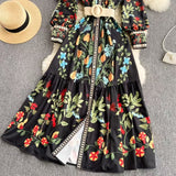 Fongt Court Style Dress With Belted Round Tie Long Sleeve Lotus Leaf Side Gasy Fairy A Dress