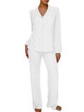 Long Sleeve Button Down Ribbed Knit Pajamas Set-Outfit
