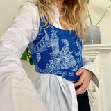 Women's Corset Tops Tanks Tops with Angel Love Pattern Skinny Fit Low Neckline Backless Summer Camis Clothing Streetwear