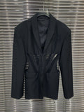 Temperament Blazers For Women Notched Collar Long Sleeve Hit Color Patchwork Sheer Mesh Slim Blazer Female Fashion Style New-Outfit