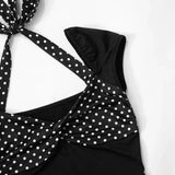Black Polka Dot Patchwork Top And Midi Skirt Set-Outfit