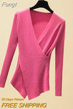 Sexy V-Neck Long Sleeve Pullover Knitted Sweater Women 2023 Winter Sweaters Knitwear Korean Woman Clothes