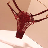 Fongt Trousers Sexy Fine Strips With Scarless Cotton Crotch Solid Color French Transparent Ice Wire Embroidery Shorts