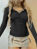 Button Down Long Sleeve Knit Top-Outfit