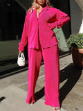 Sexy Solid Suit Two Pieces Outfits Office Lady Long Sleeve Lapel Jacket Coat Suit 2022 Women Casual Wide Leg Trousers