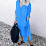 Women Long Shirt Dress Spring Summer Long Sleeve Loose White Dresses Casual Lapel Button Side Split Dresses Female Vestidos