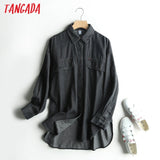 women retro oversized black denim blouse long sleeve chic female casual loose shirt blusas femininas