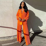 Sexy Solid Suit Two Pieces Outfits Office Lady Long Sleeve Lapel Jacket Coat Suit 2022 Women Casual Wide Leg Trousers
