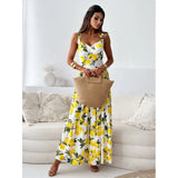 New Slip Print Backless Dress Dress-Outfit