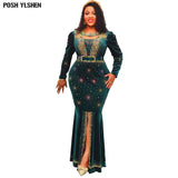 Luxury Velvet Bodycon Long Maxi Dress African Dresses For Women Sexy Hot Drilling Mermaid Evening Party Robe Africaine