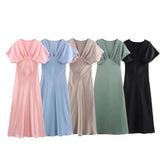Fongt Women's Explosive Temperament Fashion Silk And Silk Texture Of The Flute Dress