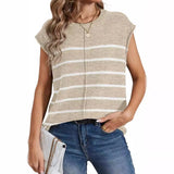 Fongt Women's Knit Sweater Vest Sleeveless Jumper Striped Seam Bone Stitching Casual Women's