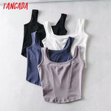 2021 Summer Women Solid Cotton Crop Tank Top Sleeveless Backless Female Tops
