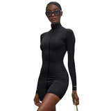 Zipper Stretch Turtleneck Embroidered Street Hipster Slim Fit Fitness Jumpsuit Yoga