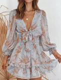 Fongt Chiffon Short Temperament Commuting Short Dress Spliced Green Mid-Rise