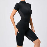 Fongt Waist Open Collar Zipper Short Sleeve Yoga Onesie Women's Net Fitness Tight Sports Onesie 41180-Outfit