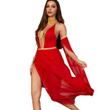 Fongt Halloween Medieval Cleopatra COS Lady Deep V Dew Emulsion Mesh Dress Uniform Temptation-Outfit