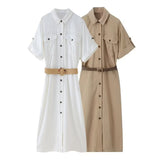 Lapel Dress Single-Breasted High-Waisted Thin Single-Breasted Dress-Outfit