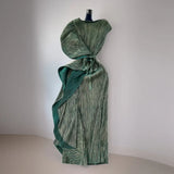 Fongt Folded Dress Design Irregular Lotus Leaves Side To Receive Waist Repair Bright Silk Pressure Folds