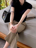 Fongt Money Style Collar Short Sleeve Knitted Shirt Women's Summer Simple Polo Shirt T-Shirt Loose Thin Half-Sleeved Top