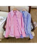 Striped Blouses For Women Casual Loose Irregular Shirts Lapel Single Breasted Long Sleeve Patchwork Tops Autumn 2023