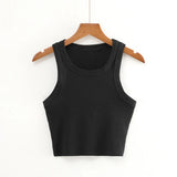 New Round Collar Solid Color Sports Short Blouse With A Slimmed Edge, A Small Vest.-Outfit