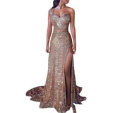 Banquet Temperament Sexy One-shoulder Long Gilding