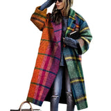 2023 Winter Women's Windbreaker Long Sleeve Long Button Lapel Coat Woolen Coat Casual Plaid Letter Printing Commuting Warmth-Outfit