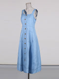 Fongt Temperament Dress 2025 Autumn And Winter New Single-Dlong Denim Pocket Slim Thin Sling Dress Women's