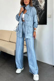 Fongt Women's Straight Trousers Two-Piece Solid Fashion Long-Sleeved Jacket Three-Dimensional Pocket 3035