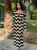 Fongt Style Dress Women's Spring 2025 New Comfortable Leisure Relaxed V-Neck Striped Knitted