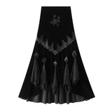 Fongt Design Black Embroidery Art Sense Half-Body Skirt Female High-Waist Ghost Velvet Gooster 0508
