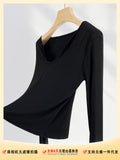 Fongt Thousand Years Royal Sister Wind Black Hot Jacket Early Spring U Collar Slim Thin Feathers Long Sleeve Bottom Shirt-Outfit