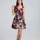 Fongt High-End Heavy Industry Embroidery Flowers Waist Thin Sling Dress Female Elegant Dress Woman