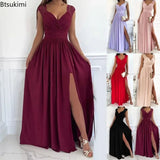Women's Elegant Evening Party Long Dress Sleeveless Lace Luxury Backless High Slit Female V-neck Dress Vestidos De