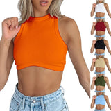 Fongt Women's New Women's Sexy Sleeveless Round Neck Rib Knit Vest Crop