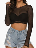 Fongt Short Long Sleeve Perspective Mesh T Shirt Shirt Female T Shirt Mesh Polyester