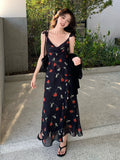 Fongt Xixi 2025 Spring And Summer New Korean Version Of High-Rise Sling Dress Print Pure Desire Holiday Dress 88195
