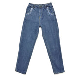 Women's embroidered jeans Chic 2020 New mid-waist pocket Casual Denim pants straight girl jeans trousers