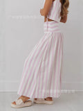 Fongt Women's Dress Striped Half-Dress Women's Holiday Style Skirt In The Long Umbrella Skirt