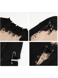 Women Tie Dye Gradient Print Crew Neck Loose Ripped Hole T-shirt Tops 2023 Autumn Korean Pattern Pullover Tee Tops