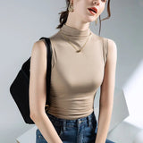 Basic Tank Girls Elastic Slim Sheath Camisole Top Female Solid Simple Sleeveless Tees Tshirts-Outfit