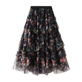 Fongt Splicing Color Flower Mesh Dress Dress Girl 2025 Spring Court Style Temperament Cake Skirt 8077