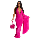 Fashion Women's Solid Color Single Shoulder Cuff Open Back Long Dress Women-Outfit