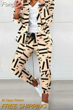 Women Office Jacket Top And Pants Print Suit Casual Office Female Pants Two Piece Set Elegant Slim Fit Long Pants Matching