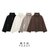 Fongt Explosive Women's Fashion Loose Collar Double Zipper Open Shirt