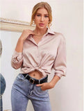 Women's Wear 2024 Spring And Summer New Satin Comfortable Casual Long-Sleeved Shirt Women's Spot-Outfit