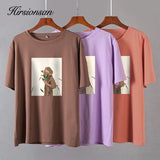 Harajuku Graphic Printed Cotton T Shirts Women Korean Soft Loose Tees Aesthetic Chic Painting Basic Female Tops