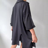 Fongt New Personalized Open Fork Mid-Sleeve Shirt Shorts Set